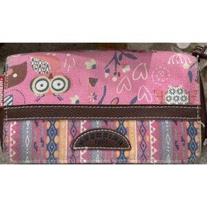 Unionbay Womens Pink Owl & Fox Canvas Wallet Multiple Compartments & Zipper
